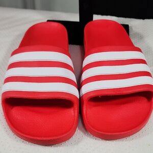 Adidas Red Slide Sandals with White Stripes 5K